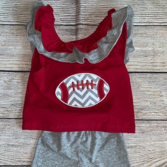 Knit Cotton Crimson Football Applique Shorts Set - Picture 1 of 3